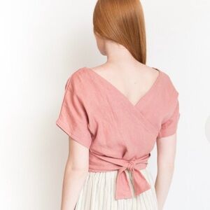 Lauren Winter Wraparound Top in rose linen